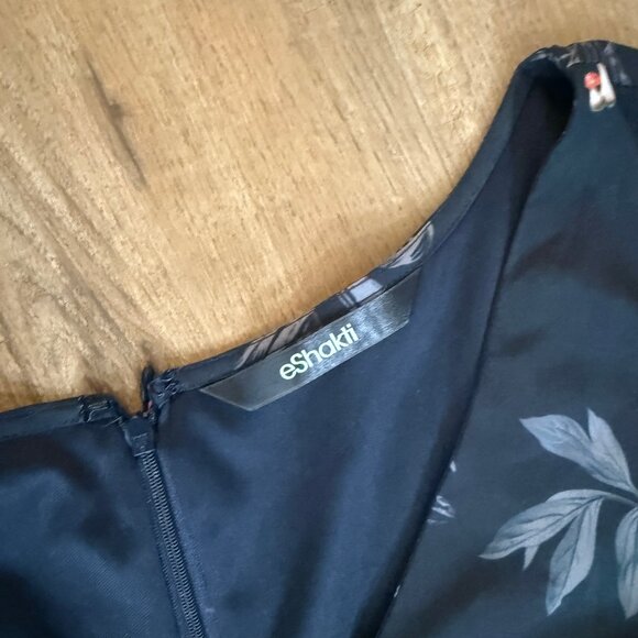 eShakti Navy Woodland Flora Fauna Floral Maxi Dress Long Sleeve Cute V Neck 2X - Picture 7 of 8